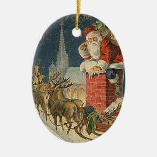 Vintage kerstkerstkerstkerstbedekking op dak keramisch ornament