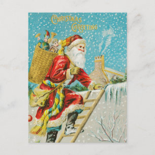 Vintage kerstkerstkerstkerstkerstman en gifst Wint Feestdagenkaart