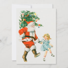 Vintage kerstkerstkerstkerstkerstman en klein meis feestdagenkaart