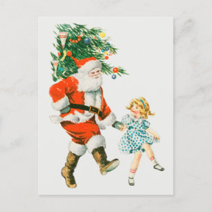 Vintage kerstkerstkerstkerstkerstman en klein meis feestdagenkaart