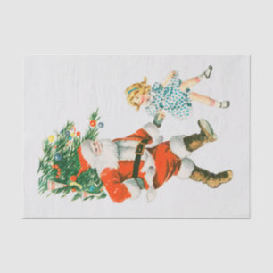 Vintage kerstkerstkerstkerstkerstman en klein meis tissuepapier