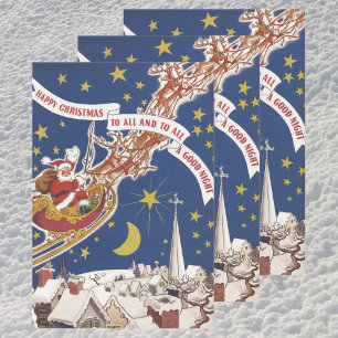 Vintage kerstkerstkerstkerstkerstman met vliegende inpakpapier vel