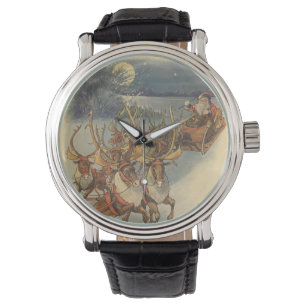 Vintage kerstkerstkerstkerstkerstman, Sleigh met r Horloge
