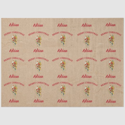 Vintage kerstkerstkerstkerstman - Aangepaste naam  Tissuepapier (Voorkant)