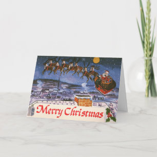 Vintage kerstkerstkerstkerstman die zijn buikdij v feestdagen kaart