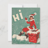 Vintage kerstkerstkerstkerstman op dak feestdagenkaart (Voorkant)