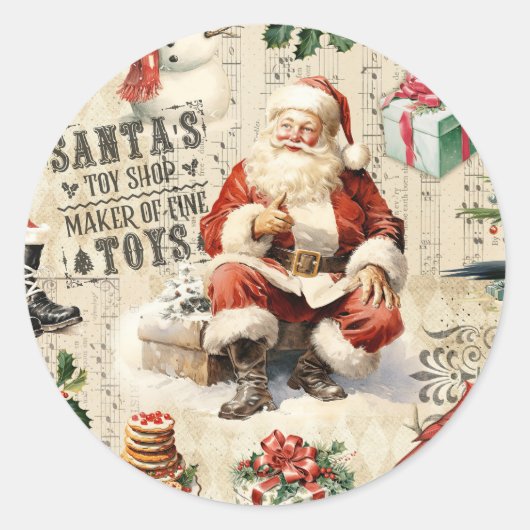 Vintage kerstkerstkerstkerstman ronde sticker (Voorkant)