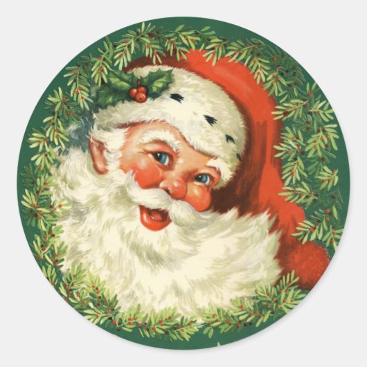 Vintage kerstkerstkerstkerstman ronde sticker (Voorkant)
