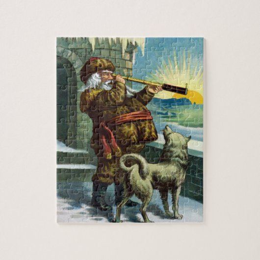 Vintage kerstkerstkerstkerstman Telescope Dog Suns Legpuzzel (Verticaal)