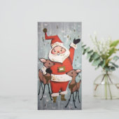 Vintage kerstkerstkerstman met rendier feestdagenkaart (Staand voorkant)