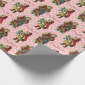 Vintage kerstkerstkerstman Roze pokadot Aangepast Cadeaupapier (Hoek)