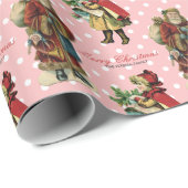 Vintage kerstkerstkerstman Roze pokadot Aangepast Cadeaupapier (Rol Hoek)