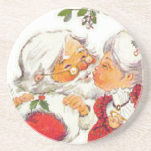 Vintage kerstkerstman die Mrs Claus zoent Zandsteen Onderzetter