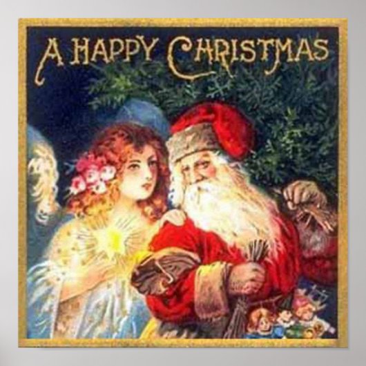 Vintage kerstkerstman en Angel Print (Voorkant)