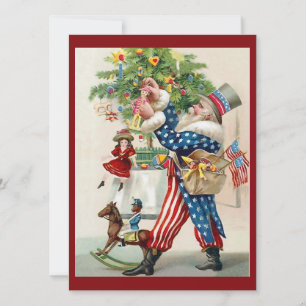 Vintage kerstkerstman oom Sam Decorting Tree Feestdagenkaart