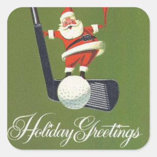 Vintage kerstkerstman op Golf Club Vierkante Sticker