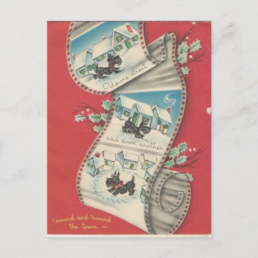 Vintage Kerstkerstwijn Dog Feestdagenkaart (Voorkant)