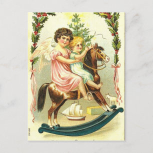 Vintage-kerstkerubs en Rocking Horse Feestdagenkaart
