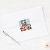 Vintage kerstkeuken met cadeau vierkante sticker (Envelop)