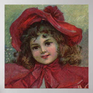 Vintage kerstkind met rood Victoriaans dress Poster