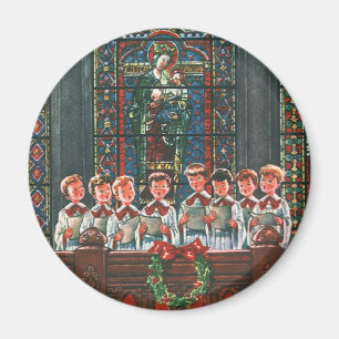 Vintage kerstkinderen die Choir zingen in de kerk Magneet