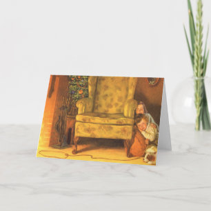 Vintage kerstkinderen die wachten op kerstmis feestdagen kaart