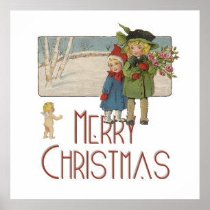 Vintage-kerstkinderen en Cherub Poster