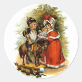 Vintage kerstkinderen ronde sticker (Voorkant)
