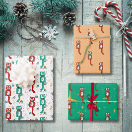 Vintage-kerstkit Kat Clock Cute Inpakpapier Vel
