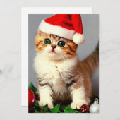Vintage Kerstkitten in Santa Hat Feestdagenkaart (Voorkant / Achterkant)