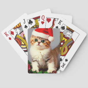 Vintage Kerstkitten in Santa Hat Pokerkaarten