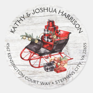 Vintage kerstkledij en verpakkingsadres ronde sticker