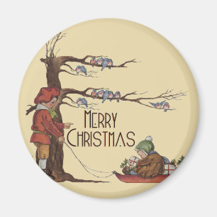 Vintage kerstkleppen magneet