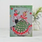 Vintage kerstkoppels dansen feestdagenkaart (Staand voorkant)