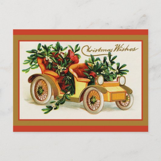 Vintage kerstkreet Vergroting Antiek auto Briefkaart (Voorkant)