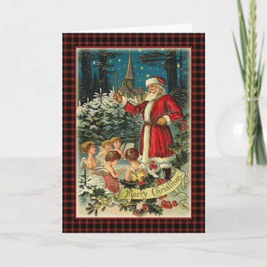 Vintage kerstliederen, Santa en Angels Kaart (Voorkant)
