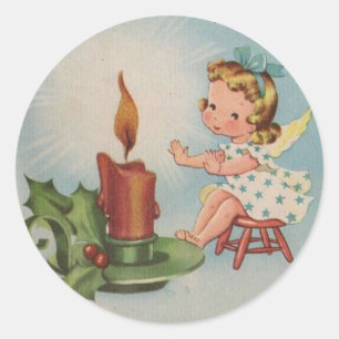 Vintage kerstman Angel was een kaars Ronde Sticker