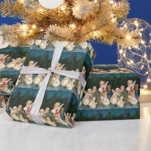 Vintage Kerstman Angels betrapt Cadeaupapier