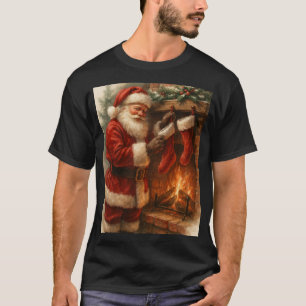 Vintage Kerstman bij de Haard Kerst T-Shirt –