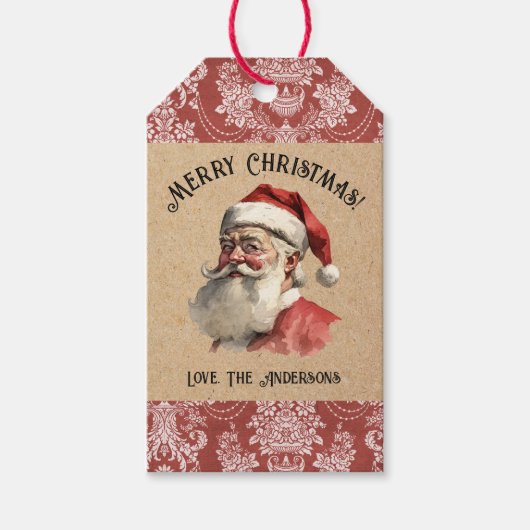 Vintage kerstman cadeau Label Cadeaulabel (Voorkant)
