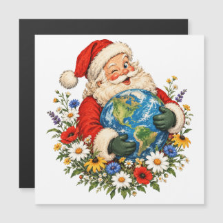 Vintage Kerstman die de Aarde omhelst met wilde bl