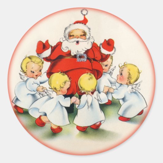 Vintage kerstman en engelen Sticker (Voorkant)