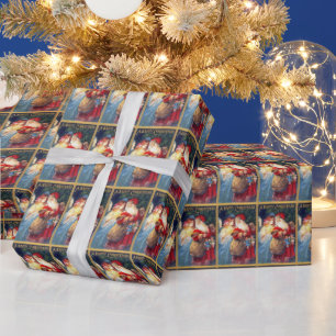 Vintage Kerstman en het verpakkende document van Cadeaupapier