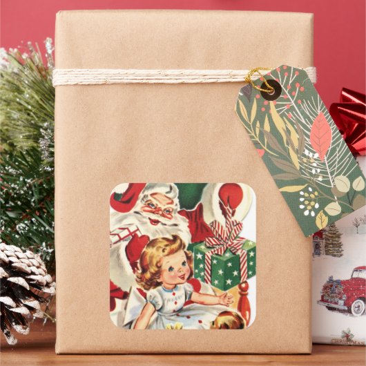 vintage Kerstman en kind Vierkante Sticker (Feestdagen)