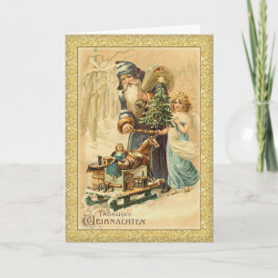 Vintage Kerstman en meisje Duitse Kerstmis Feestdagen Kaart