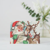 Vintage Kerstman en Rendier Feestdagenkaart (Staand voorkant)