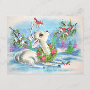 Vintage kerstman en vogels feestdagenkaart