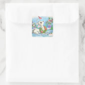 Vintage kerstman en vogels vierkante sticker (Tas)