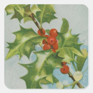Vintage Kerstman Holly Artwork Vierkante Sticker