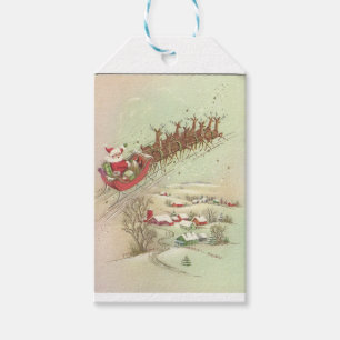 Vintage kerstman in de slee cadeaulabel